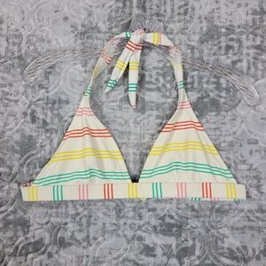 Patagonia Bikini Top Swimsuit Women's Large Cream Striped Outdoors Swim Wear